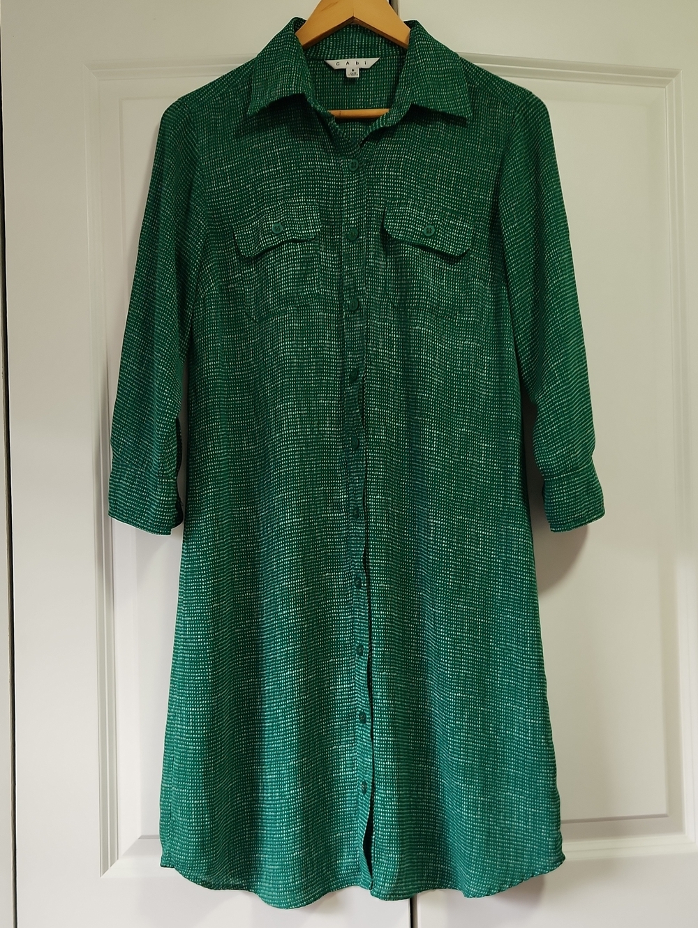 CAbi #429 Emerald Green Button Front Shirt Dress Size S